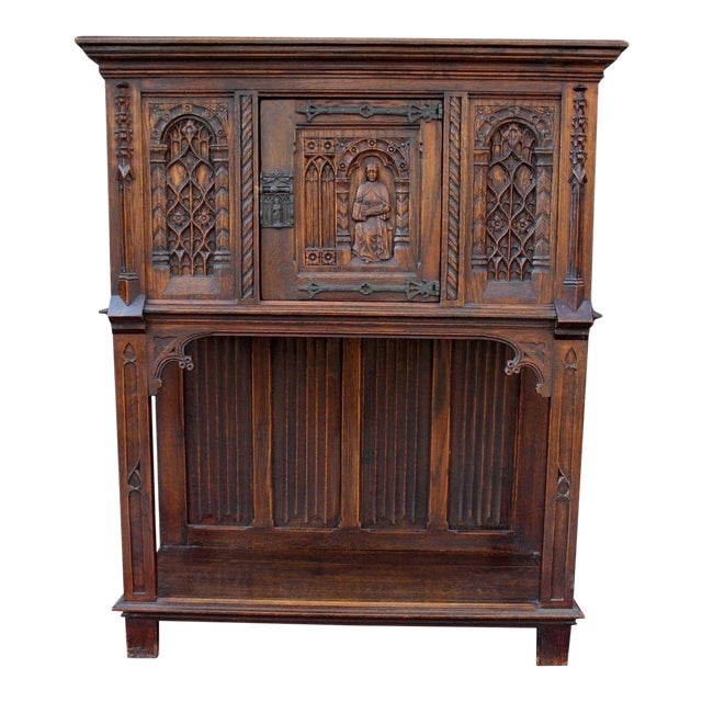 Antique French Oak 19th Century Gothic Sacristy Vestry Altar Wine