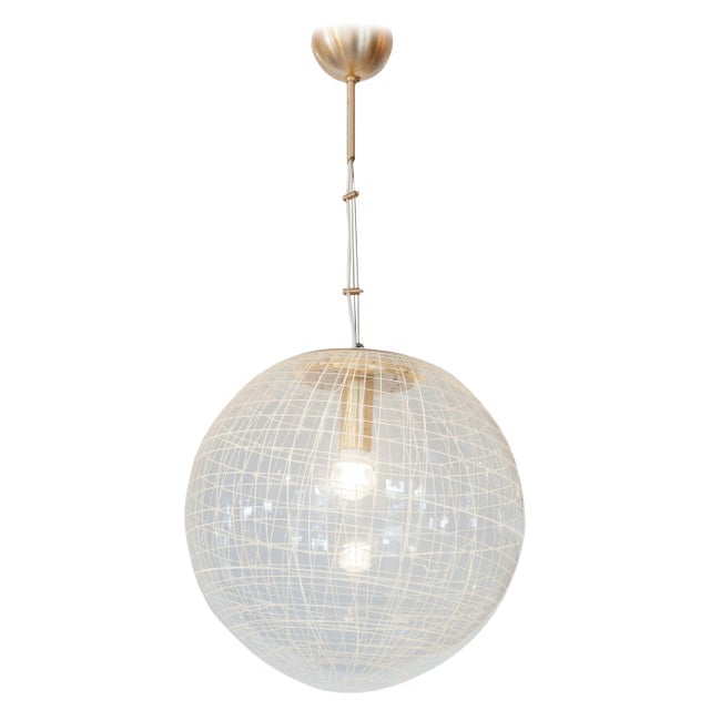 Clear Bowl Glass with Spaghetti Swirl Pendant Lamp from La Murrina, Italy, 1970s For Sale