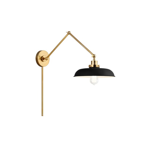 Chapman & Myers by Visual Comfort Studio Wellfleet Double Arm Wide Task Sconce, Midnight Black & Burnished Brass For Sale - Image 4 of 5
