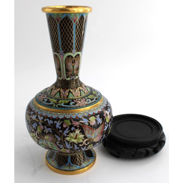 Vintage Chinese Cloisonné Butterfly Vase 9.5" W/ Stand Beijing Arts & Crafts For Sale - Image 10 of 11