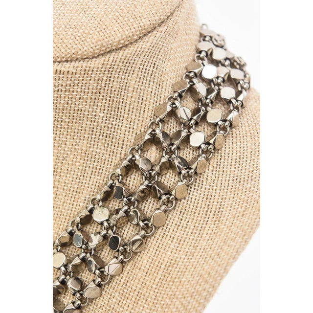 Metal Chanel Rock Stud Silver 3 Row Metal Link v Necklace Signed 1990's For Sale - Image 7 of 12
