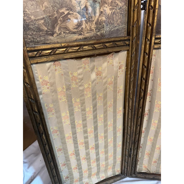 Antique Giltwood 3-Panel Screen | Boucher / Daullé Engravings, Four Seasons | French Rococo Revival Paravent For Sale - Image 9 of 16