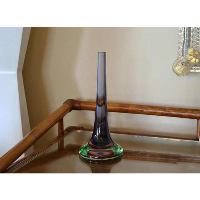 Original italian Vetreria Artistica Oball murano glass, art glass blended cobalt blue, green and rose color paperweight....