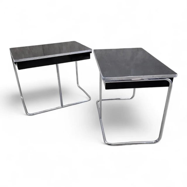 Art Deco Black Enamel Tubular Framed 2 Drawer Desk For Sale - Image 11 of 11