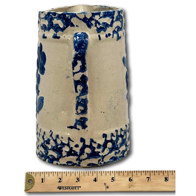 Unusual Antique American Blue Spongeware & Flower Decorated Stoneware Milk Pitcher Circa Late 19th Century For Sale - Image 18 of 18