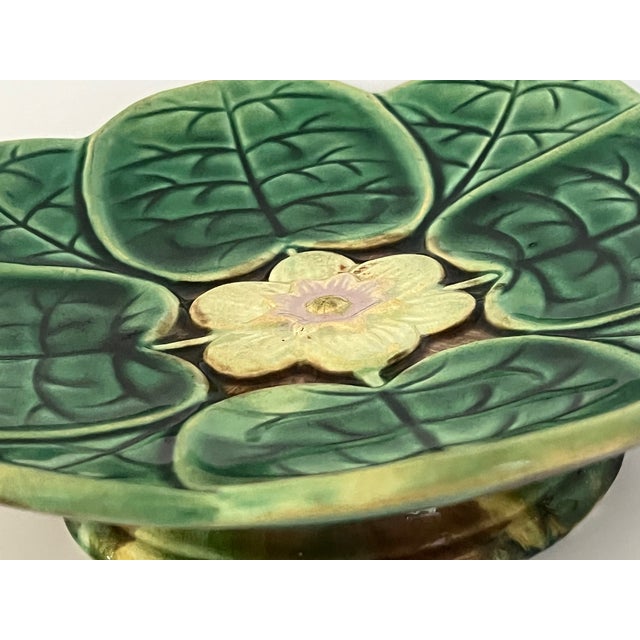 Late 19th Century Late 19th Century Majolica Pond Lily Footed Compote For Sale - Image 5 of 10