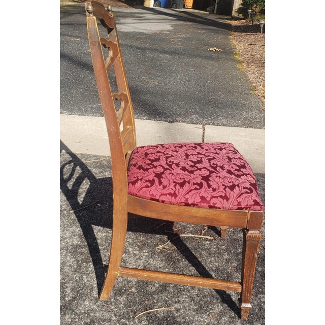 Mid 20th Century Vintage Pair of Mid-Century Chippendale Style Walnut Ladder Back and Brass Finial Side Chairs For Sale - Image 5 of 12