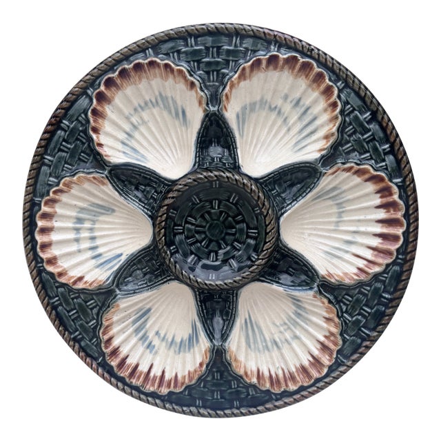19th Century Majolica Oyster Plate Longchamp For Sale