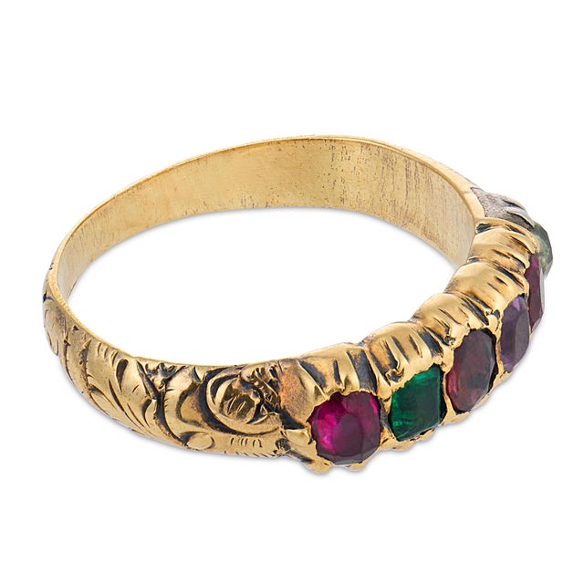 19th Century Victorian Gemstone 18k Yellow Gold Regard Ring, Size 4.25 For Sale - Image 4 of 7