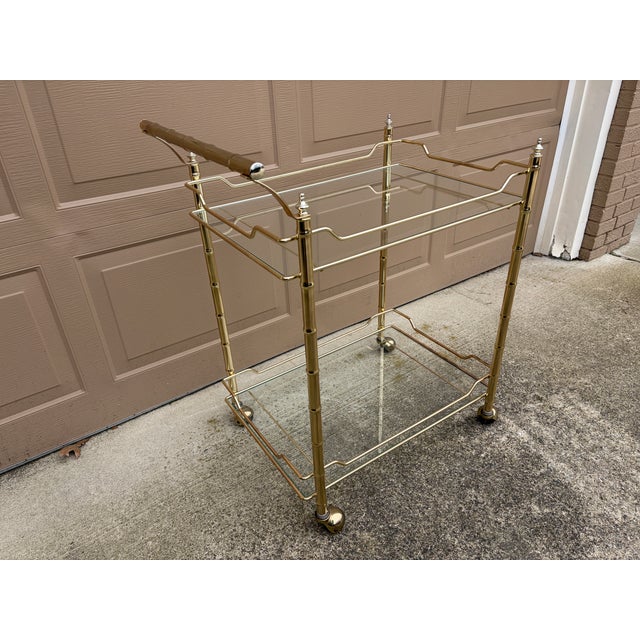 Mid-Century Modern 1960s Faux Bamboo Brass Bar Cart in the Palm Beach Manner For Sale - Image 3 of 11