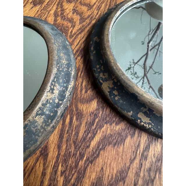 Pair of Small Vintage Metal Porthole Wall Mirrors For Sale - Image 9 of 11