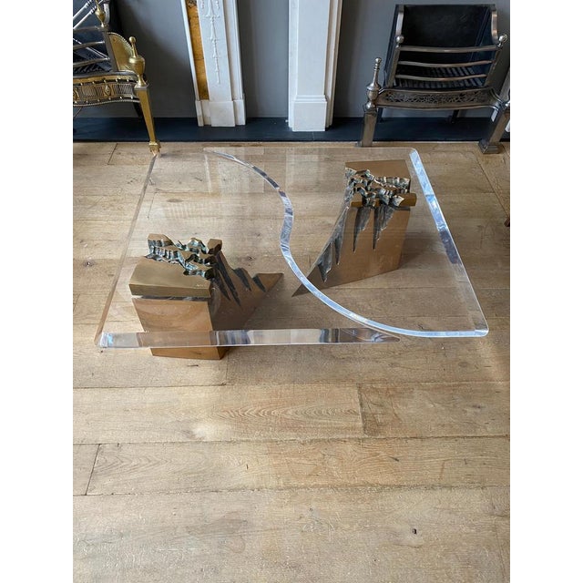 Large Coffee Table in Brass and Acrylic Glass, 1970s, Set of 2 For Sale - Image 14 of 18