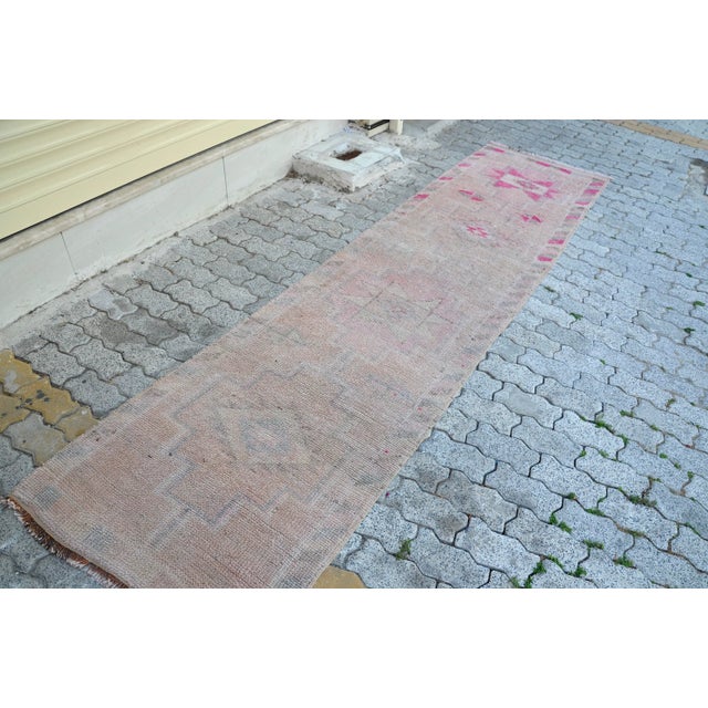 Turkish Faded Anatolian Pink Runner For Sale - Image 6 of 11
