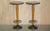 A super rare suite of Art Deco bar stools with brown leather tops and matching zinc topped table. They are super rare and...