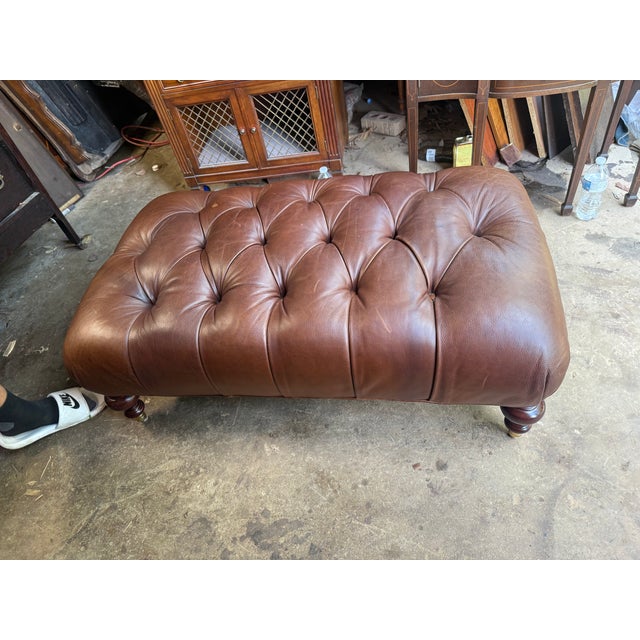 Vintage Chesterfield Syle Tufted Leather Ottoman Footstool For Sale - Image 11 of 16