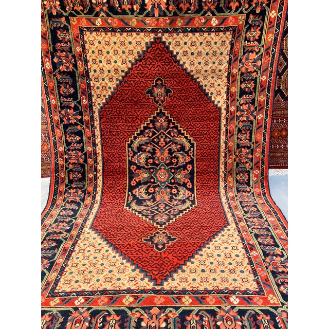 Persian Rust Persian Senneh Herati Medallion Hand-Knotted Wool Rug - 4'2" X 6'7" For Sale - Image 3 of 14