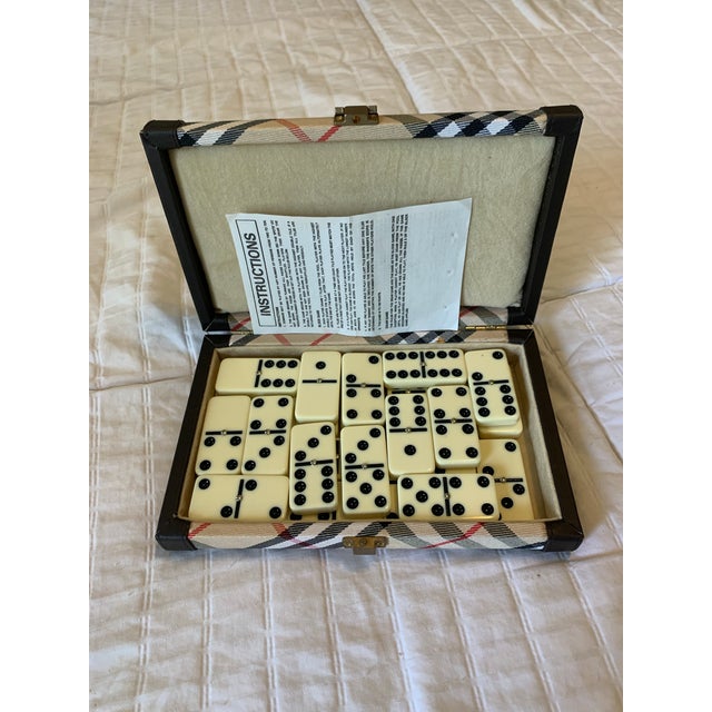 Vintage Burberry Dominoes Game Set featuring the signature Nova check plaid pattern accented with dark leather end caps...