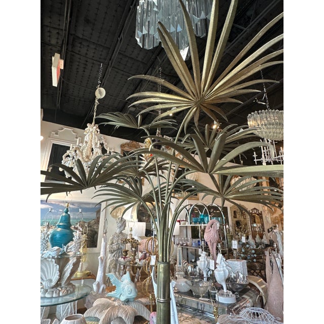 Vintage Brass Gold Italian Tole Metal Palm Tree Pot Statue Faux Bamboo Plant For Sale - Image 10 of 12
