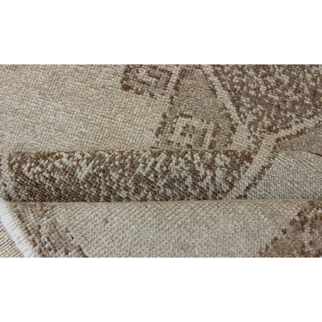 Vintage Hand Knotted Turkish Oushak Runner With Geometric Design in Ivory, L.Brown and Taupe For Sale - Image 11 of 13