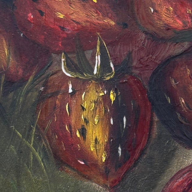 Late 19th Century Antique 1892 Strawberry Still Life Oil Painting Signed Ornate Gilt Frame For Sale - Image 5 of 12