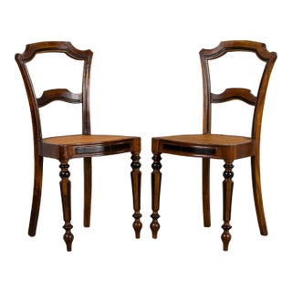 19th Century French Napoleon III Walnut Side Chairs W/ Cane Seats - A Pair For Sale
