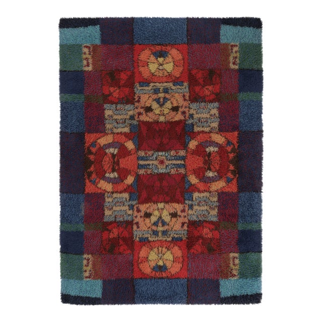 Vintage Swedish Rya Rug, Maximalist Ruby Red With Viking Medallions - Rug & Kilim For Sale