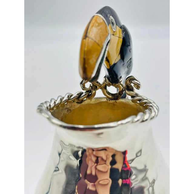 Emilia Castillo Silver-Plated Toucan Creamer With Onyx & Jasper, Mexico 1980's For Sale - Image 16 of 18