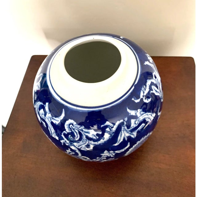 Modern Round Blue and White Glaze Ceramic Vase For Sale - Image 3 of 6