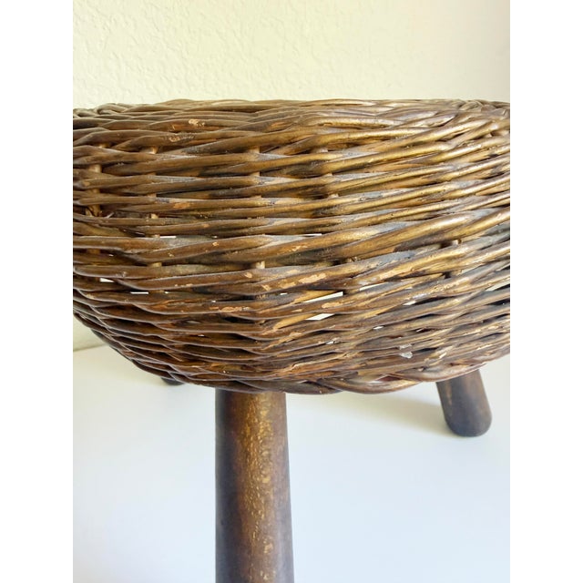 Brown Wicker Tripod Stool, Tony Paul, 1950s, Attributed For Sale - Image 8 of 12