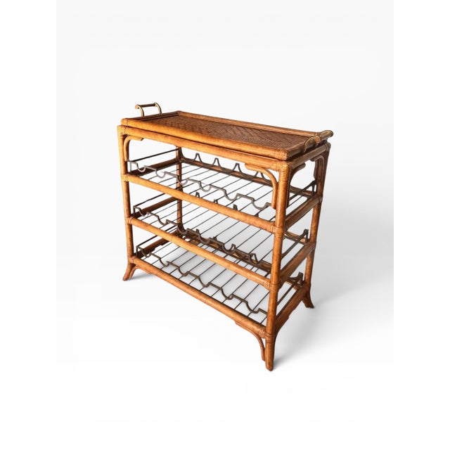 Maitland - Smith 1990s Maitland-Smith Rattan & Bamboo Bar Cart / Wine Rack With Removable Tray For Sale - Image 4 of 14