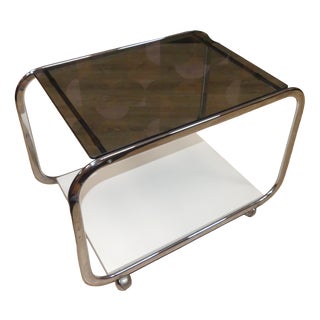 Vintage Bar Cart in White Chrome Glass, 1970s For Sale