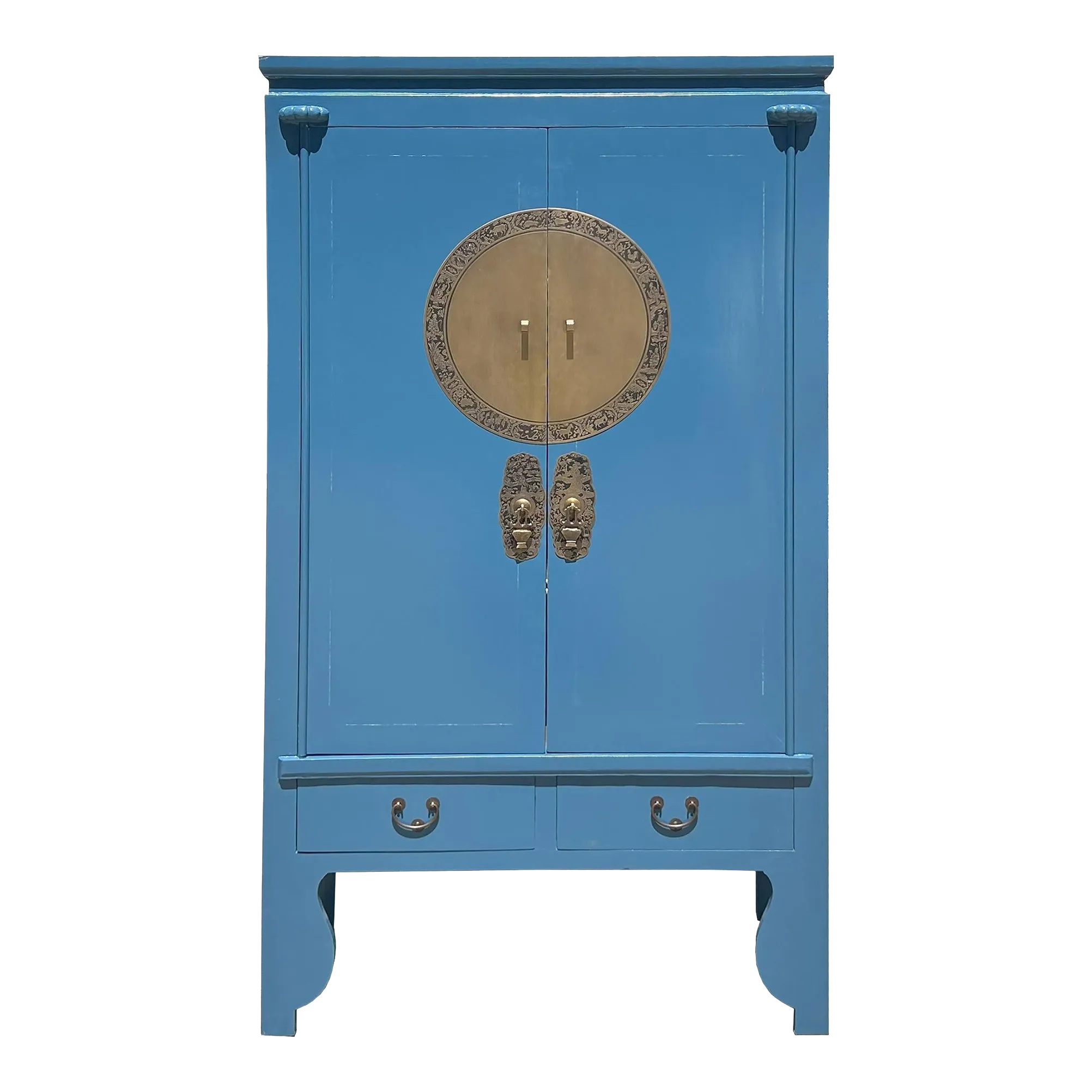 【blue moon】STANDARD TRADEキャビネット Chinese Oriental Mid Blue Zodiac Moon Face Tall Wedding Armoire