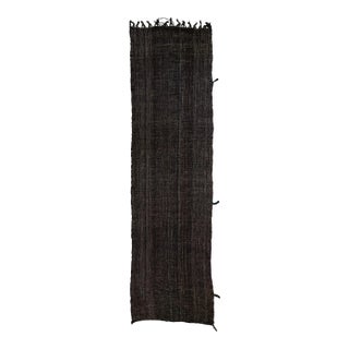 1960s Long Vintage Dark Brown Solid Mid-Century Modern Style Kilim Wool Runner For Sale
