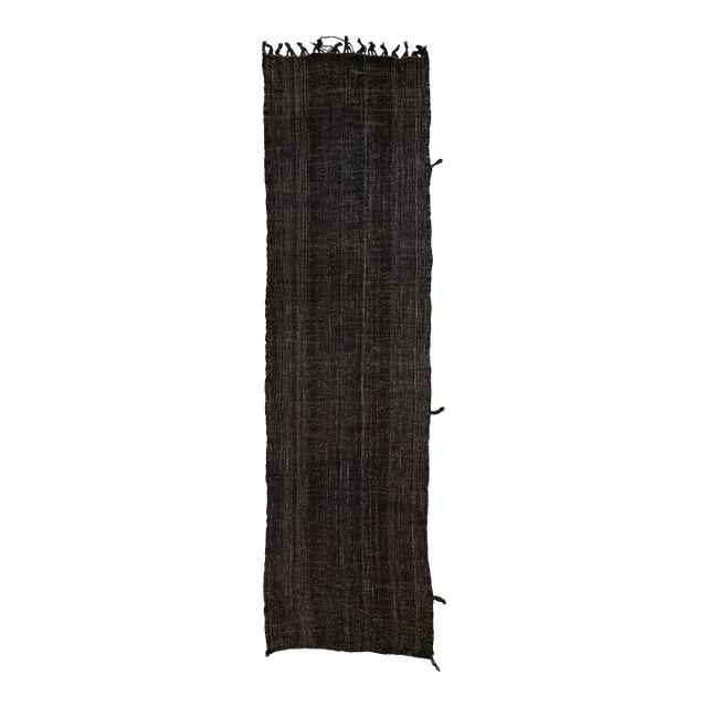 1960s Long Vintage Dark Brown Solid Mid-Century Modern Style Kilim Wool Runner For Sale