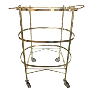 Century Italian Brass 3 Tier Bar Cart, With Glass Shelves, 1970s For Sale