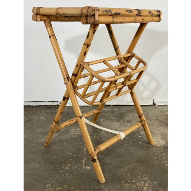 Wood Vintage Bamboo Collapsible Butler Table With Wine Storage For Sale - Image 7 of 11