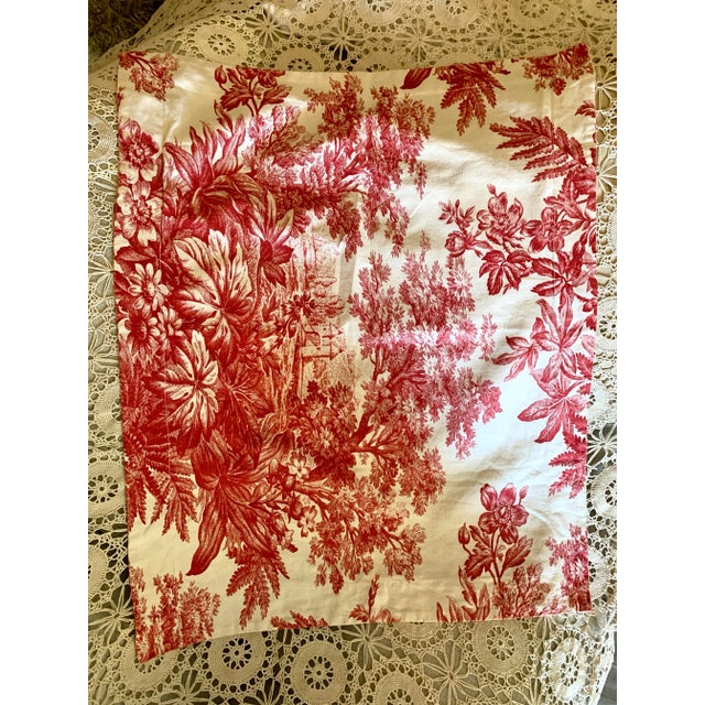 2000 - 2009 Pair Pottery Barn 2006 Matine Pillowsham Red Toile Floral Classic Traditional French Country Standard Size For Sale - Image 5 of 12