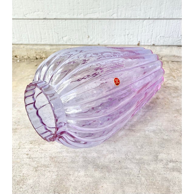 1970s Vintage Large Heavy Ribbed Italian Iridescent Purple Violet Vase For Sale - Image 4 of 8