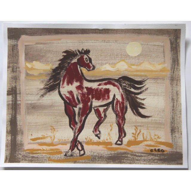 Contemporary Western Americana Landscape Horse Sepia Beige Burnt Sienna Minimalism Impressionism Folk Art Original Painting by Cleo Plowden For Sale - Image 3 of 3