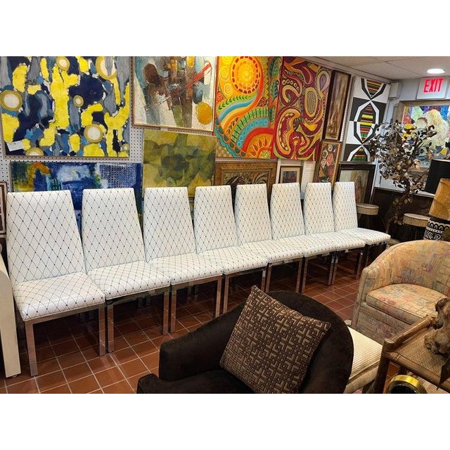 Set of 6 Custom White Leather Parsons Dining Chairs Attributed to Design Institute of America For Sale - Image 18 of 18