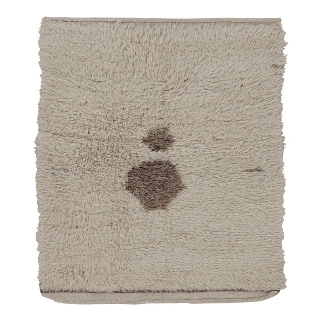 Vintage Tulu Shag Rug in Cream and Beige-Brown Medallion - Rug & Kilim For Sale