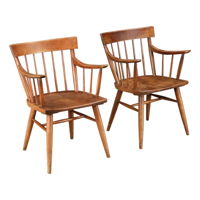Mid-Century Willett Furniture Company Solid Cherry Spindle-Back Armchairs For Sale