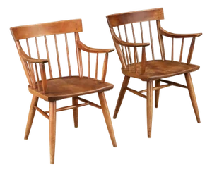 Mid-Century Willett Furniture Company Solid Cherry Spindle-Back Armchairs