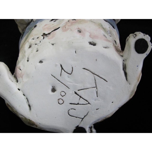 Pug Dog With Blue Harness Studio Pottery Sculpture Statue Signed Kaj For Sale - Image 12 of 15