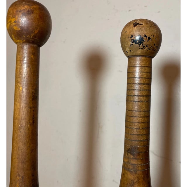 Pair Antique 19th Century Handmade Folk Art Wood Exercise Weight Indian Club Pin For Sale In New York - Image 6 of 8