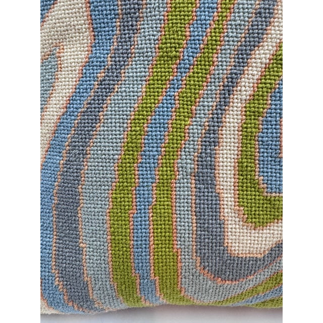 Postmodern Vintage 1970s Abstract Swirl Needlepoint Pillow With Burnt Orange Velvet Back For Sale - Image 3 of 5