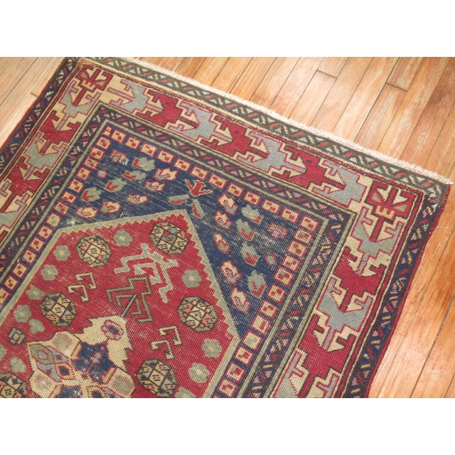 Vintage Quirky Red Blue Shabby Chic Turkish Distressed Rug - 3'7" x 5'2" For Sale In New York - Image 6 of 7