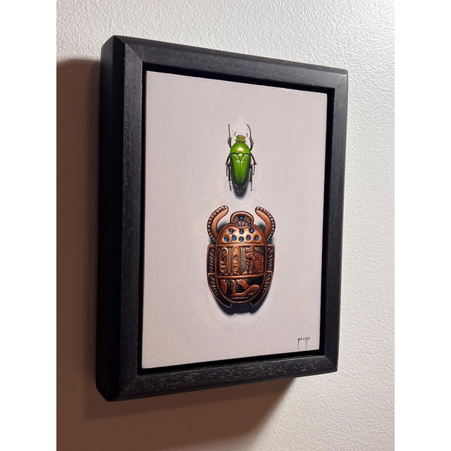 Contemporary Pair of Scarabs by Patrick Nevins | Oil on board Painting of two scarab beetles For Sale - Image 3 of 3