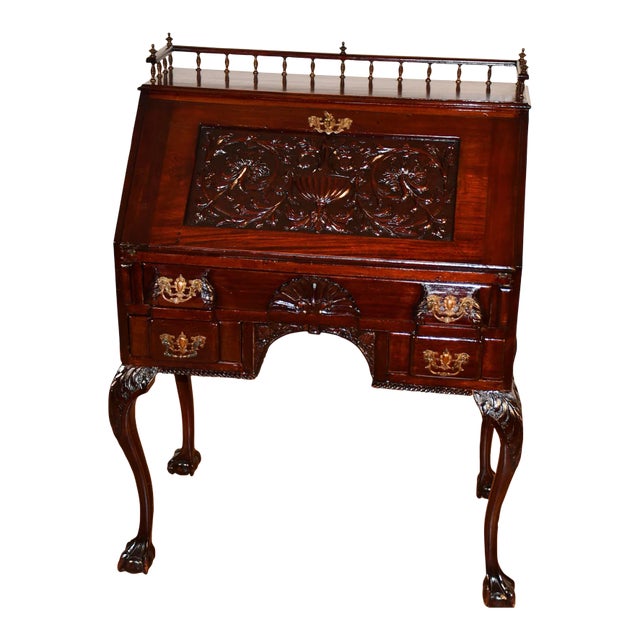 1880s Antique Rj Horner Solid Mahogany Slant Front Secretary Ladies Desk For Sale