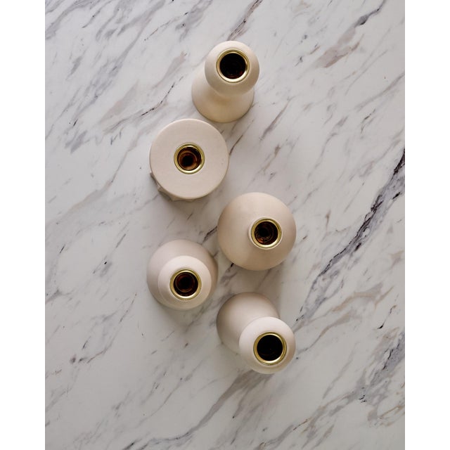 Sculptural Quintet of Ceramic Candle Holders by Lostine in Matte White For Sale - Image 10 of 11